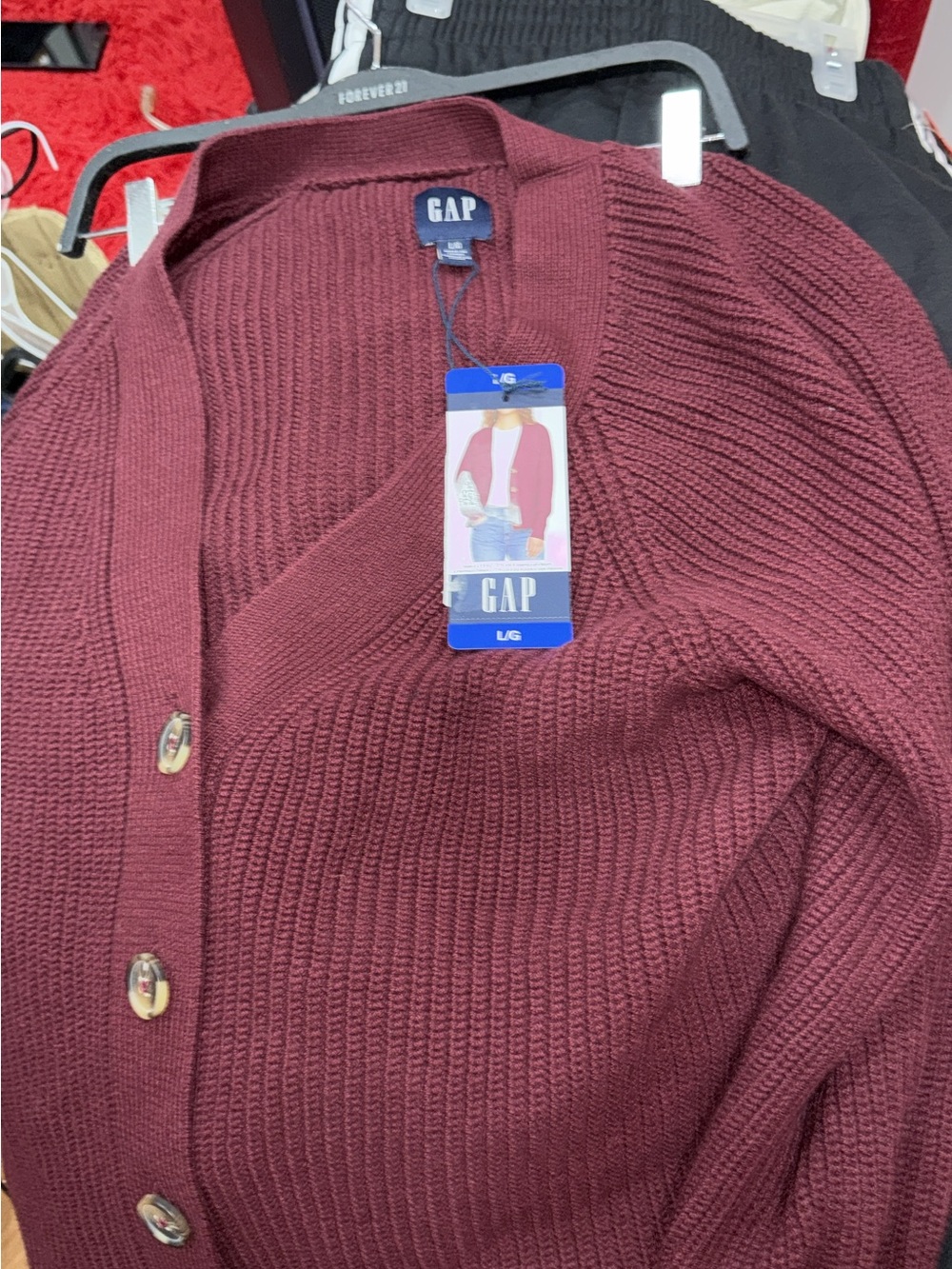 GAP Women's Deep Burgundy Button-Front Ribbed Cardigan